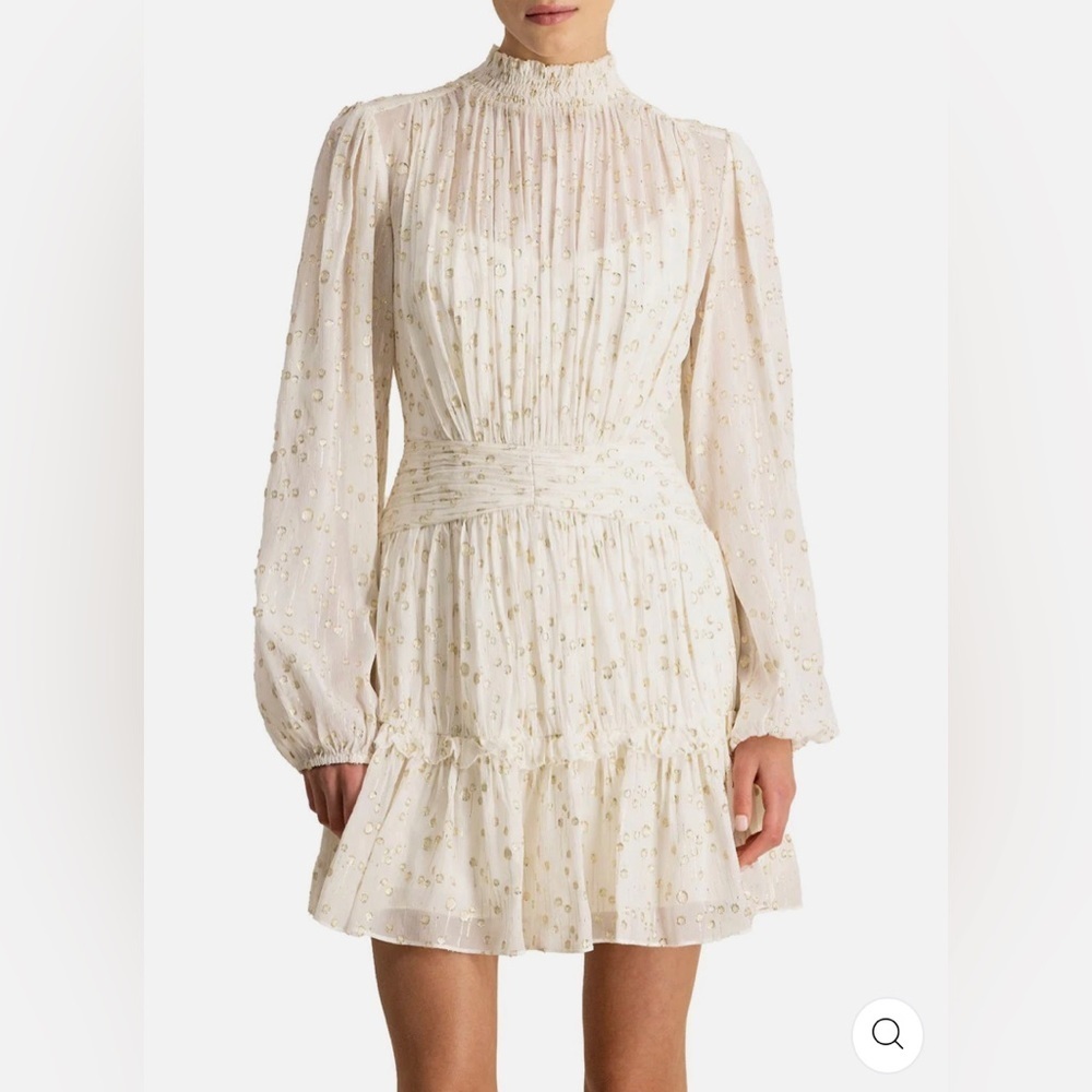 ML Monique Lhullier white and gold dress